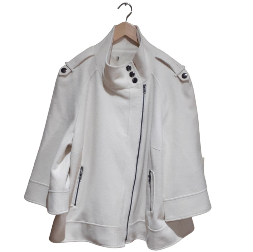 TanJay Women's Jacket Wool Cashmere Blend Winter White 3/4 Sleeve Size 16
